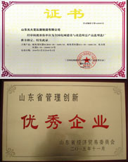 宁夏变压器厂家优秀管理企业证书